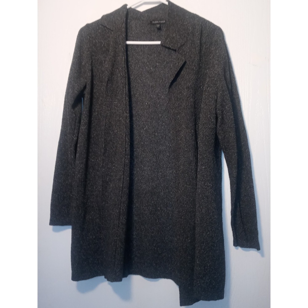 Eileen Fisher  Sz M  100% Silk Open Front Cardigan Sweater Knotched  Drape